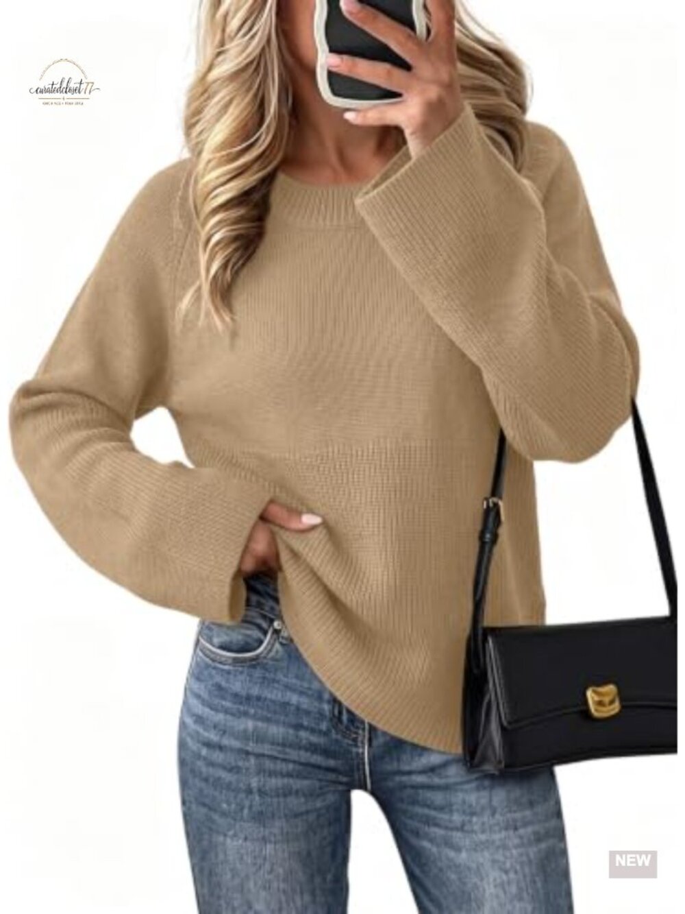 Womens Chunky Knit Oversized Crewneck Sweater Pullover